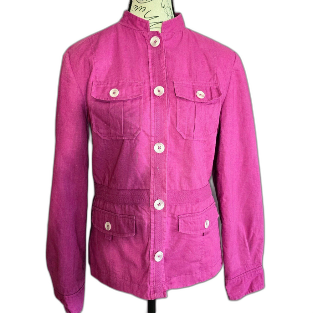 Linen blend button front blazer jacket